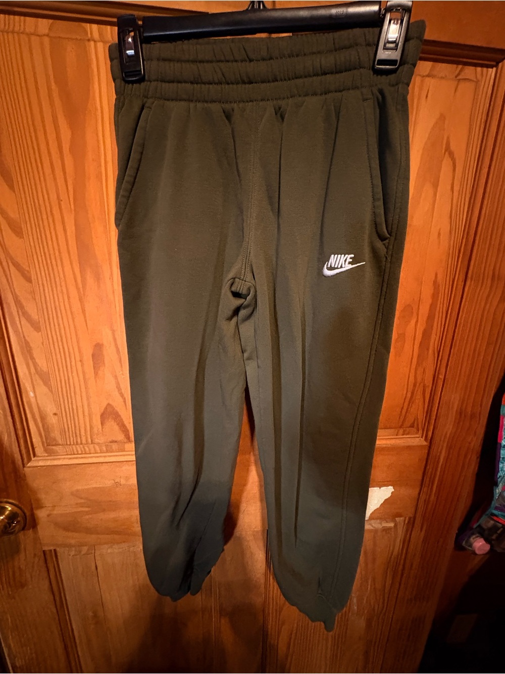 Nike Kids Olive Green Fleece Joggers with White Logo